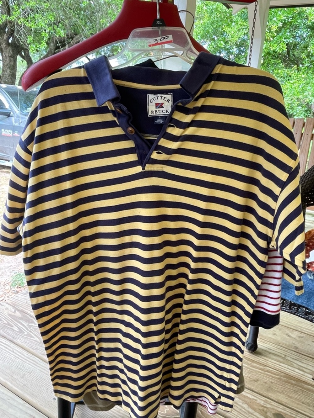 Bundle 2 shirts Cutter & Buck Navy and Yellow Striped Polo Shirt